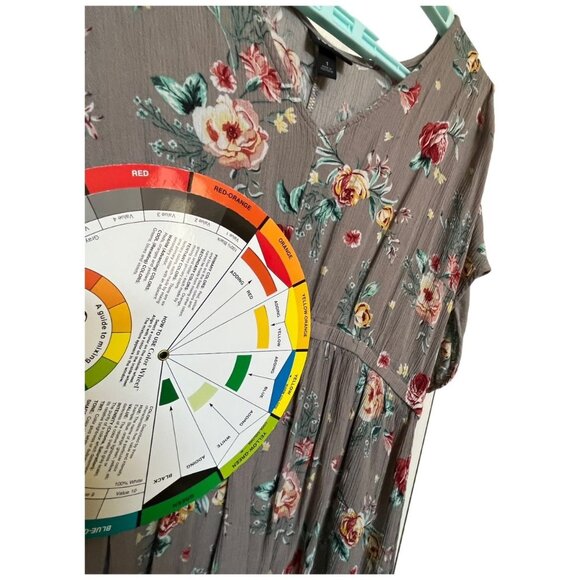 Torrid Floral High-Low Top Dress Size 1 100% Rayon Gray Red & Yellow Flowers - Picture 12 of 15